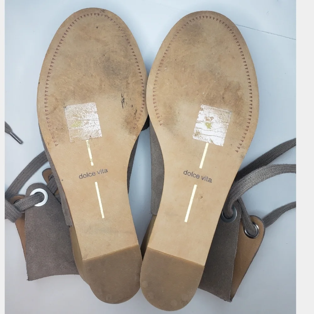 Dolce Vita Lei leather suede Boho Ghillie lace up wooden wedge heel open shoe